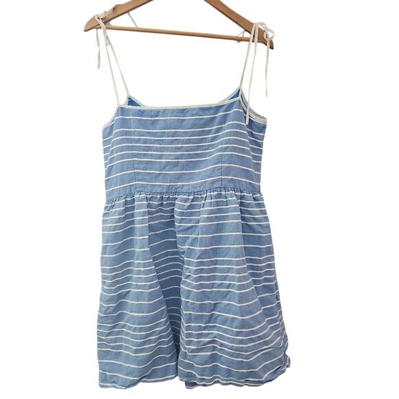 Gap Linen Spaghetti Strap Fully Lined Striped Mini Summer Sundress Pockets Sz 10 - Picture 2 of 14